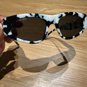 Balenciaga Black and White Tortoiseshell Cat-Eye Sunglasses